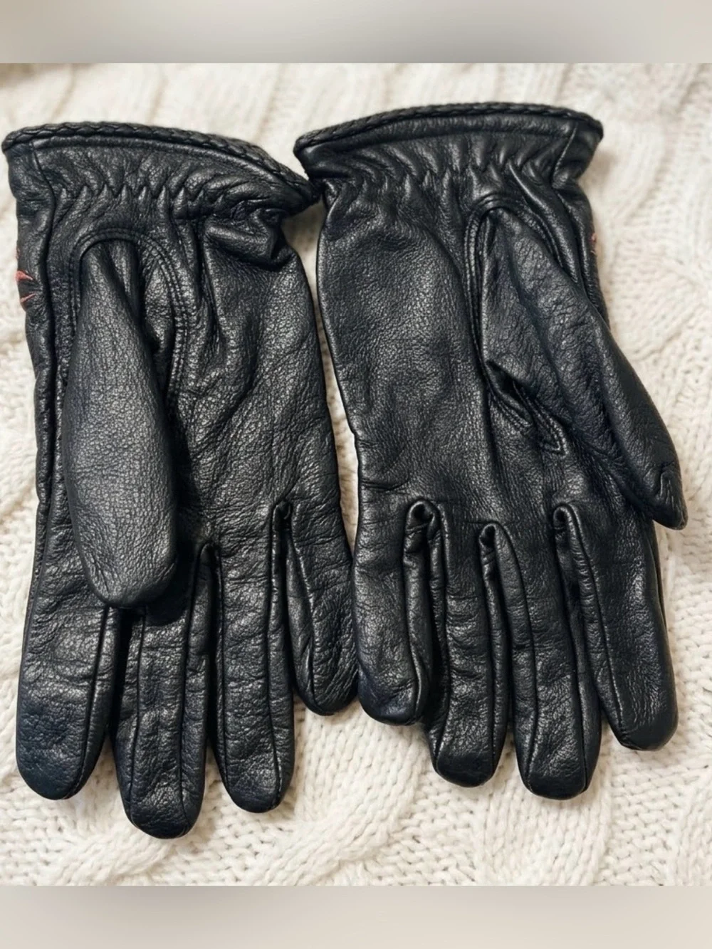Harley Davidson Women's Black Leather Embroidered Riding Gloves